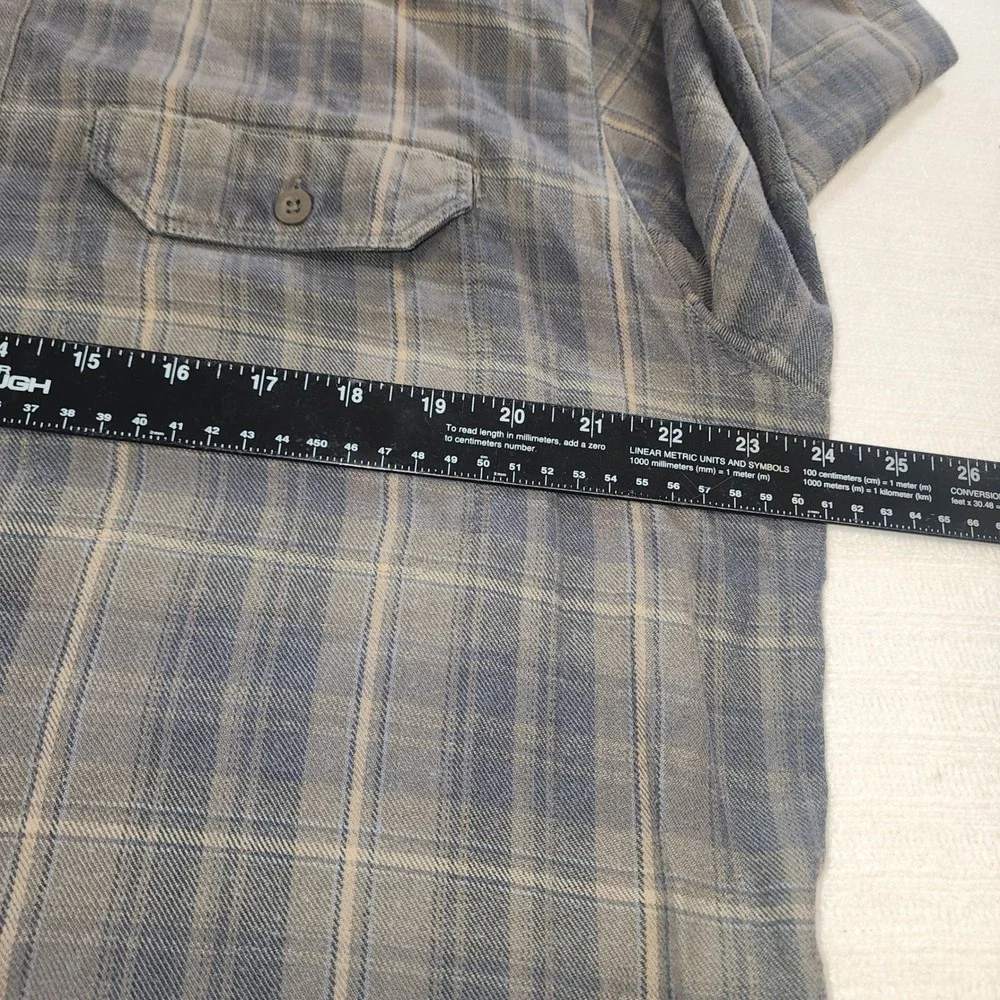 The North Face Mens Large Blue Tan‎ Plaid Cotton Blend Flannel Shirt 695